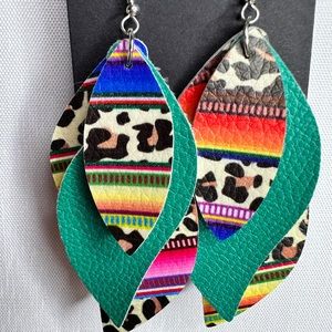 Faux leather layered earrings